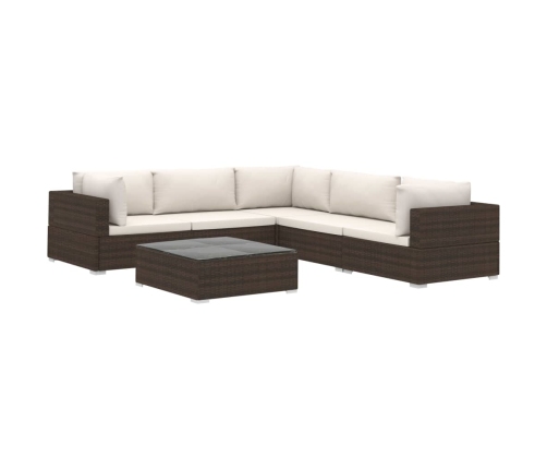 Set muebles de jardín 6 piezas y cojines ratán sintético marrón