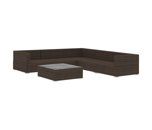 Set muebles de jardín 6 piezas y cojines ratán sintético marrón