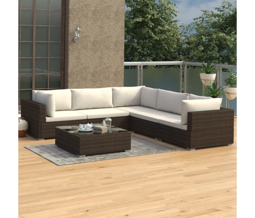 Set muebles de jardín 6 piezas y cojines ratán sintético marrón