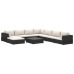Set de muebles de jardín 9 pzas y cojines ratán sintético negro