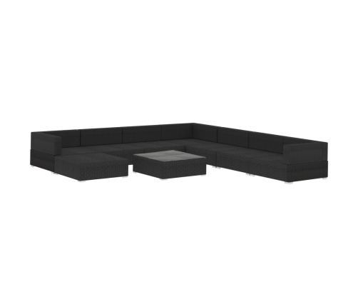 Set de muebles de jardín 9 pzas y cojines ratán sintético negro