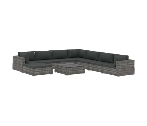 Set de muebles de jardín 9 pzas y cojines ratán sintético gris