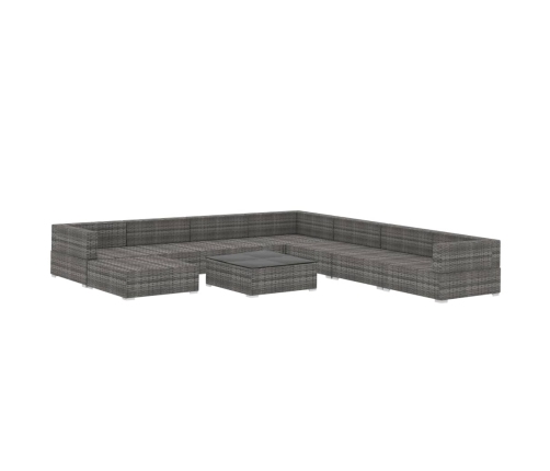 Set de muebles de jardín 9 pzas y cojines ratán sintético gris