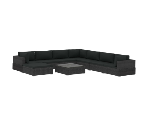 Set de muebles de jardín 9 pzas y cojines ratán sintético negro