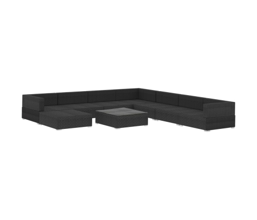 Set de muebles de jardín 9 pzas y cojines ratán sintético negro