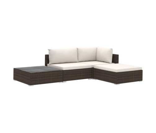 Set muebles de jardín 4 piezas y cojines ratán sintético marrón