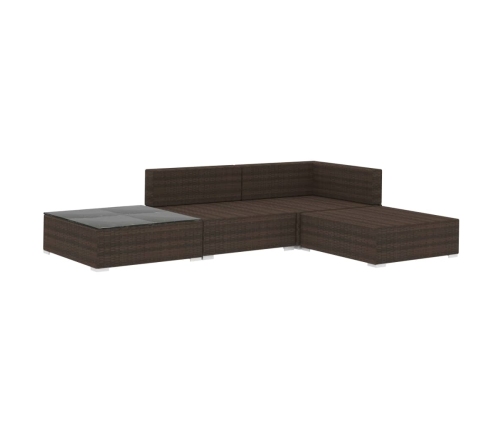 Set muebles de jardín 4 piezas y cojines ratán sintético marrón