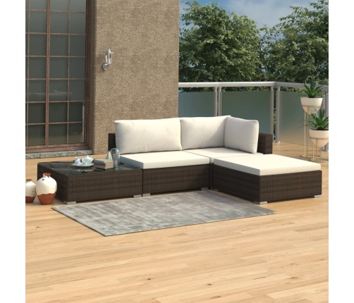 Set muebles de jardín 4 piezas y cojines ratán sintético marrón