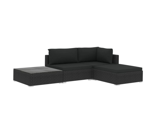Set de muebles de jardín 4 pzas y cojines ratán sintético negro