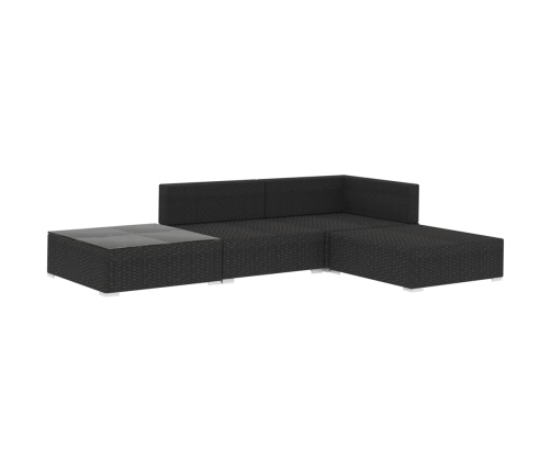 Set de muebles de jardín 4 pzas y cojines ratán sintético negro