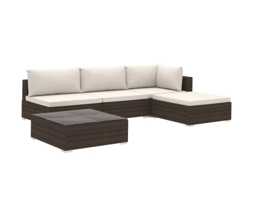 Set muebles de jardín 5 piezas y cojines ratán sintético marrón