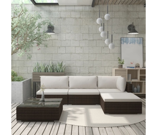 Set muebles de jardín 5 piezas y cojines ratán sintético marrón