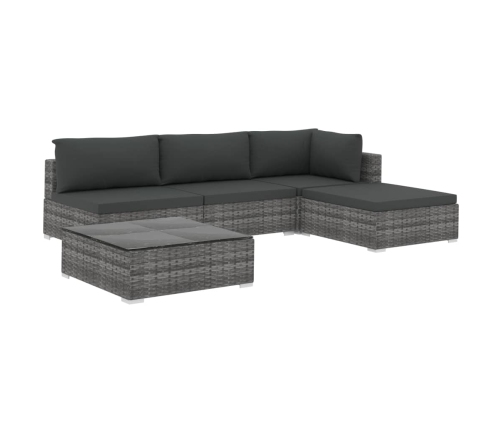 Set de muebles de jardín 5 pzas y cojines ratán sintético gris