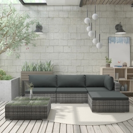 Set de muebles de jardín 5 pzas y cojines ratán sintético gris
