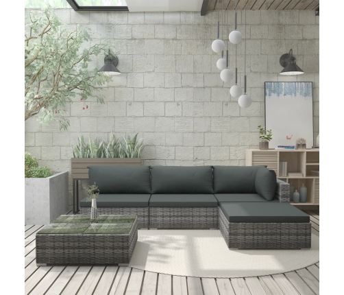 Set de muebles de jardín 5 pzas y cojines ratán sintético gris