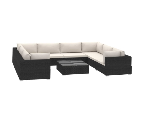 Set de muebles de jardín 9 pzas y cojines ratán sintético negro