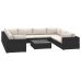 Set de muebles de jardín 9 pzas y cojines ratán sintético negro