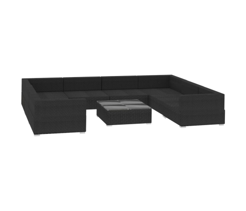 Set de muebles de jardín 9 pzas y cojines ratán sintético negro