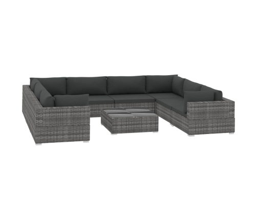Set de muebles de jardín 9 pzas y cojines ratán sintético gris
