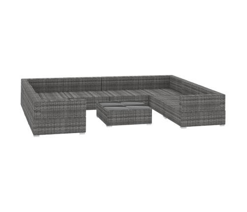 Set de muebles de jardín 9 pzas y cojines ratán sintético gris