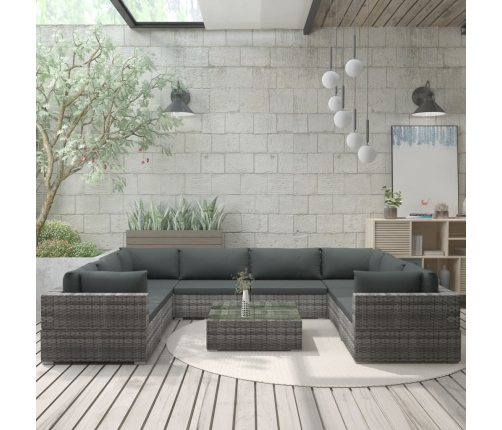 Set de muebles de jardín 9 pzas y cojines ratán sintético gris