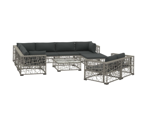Set de muebles de jardín 10 pzas y cojines ratán sintético gris