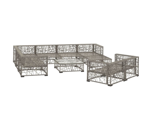Set de muebles de jardín 10 pzas y cojines ratán sintético gris