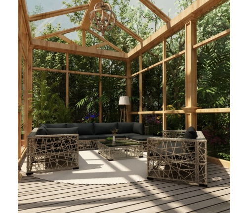Set de muebles de jardín 10 pzas y cojines ratán sintético gris