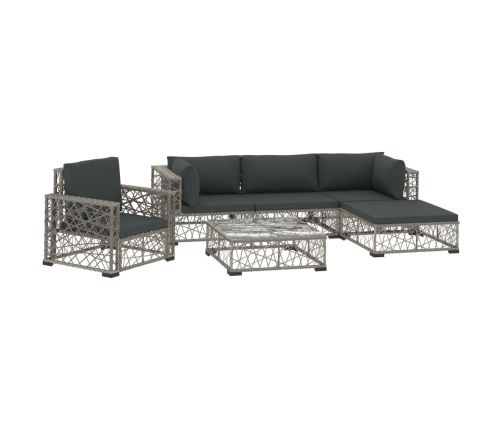 Set de muebles de jardín 6 pzas y cojines ratán sintético gris