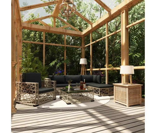 Set de muebles de jardín 6 pzas y cojines ratán sintético gris