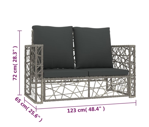 Set de muebles de jardín 2 pzas y cojines ratán sintético gris