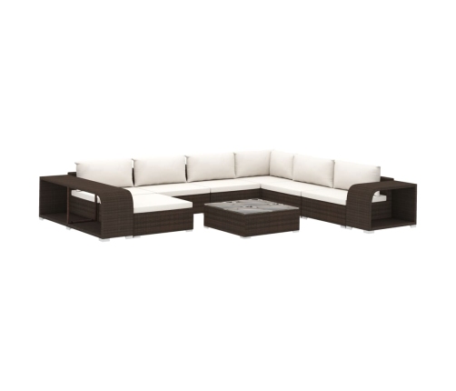 Set muebles de jardín 10 pzas y cojines ratán sintético marrón