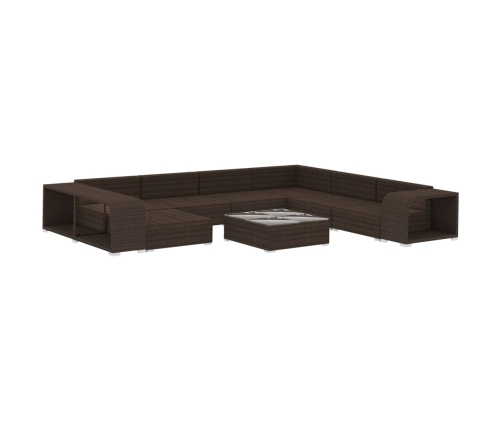 Set muebles de jardín 10 pzas y cojines ratán sintético marrón