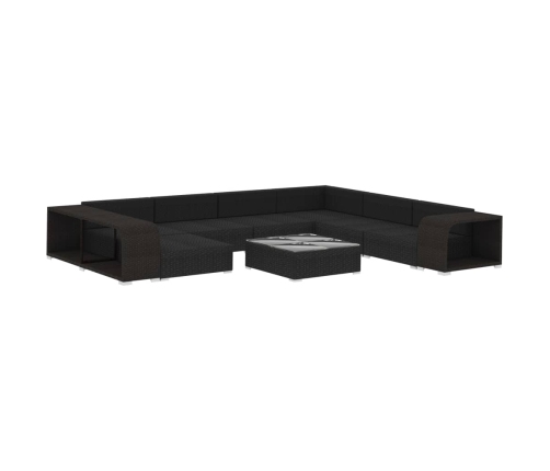 Set muebles de jardín 10 piezas y cojines ratán sintético negro