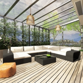 Set muebles de jardín 10 piezas y cojines ratán sintético negro