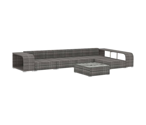 Set de muebles de jardín 8 pzas y cojines ratán sintético gris