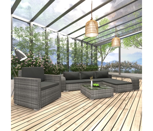Set de muebles de jardín 8 pzas y cojines ratán sintético gris