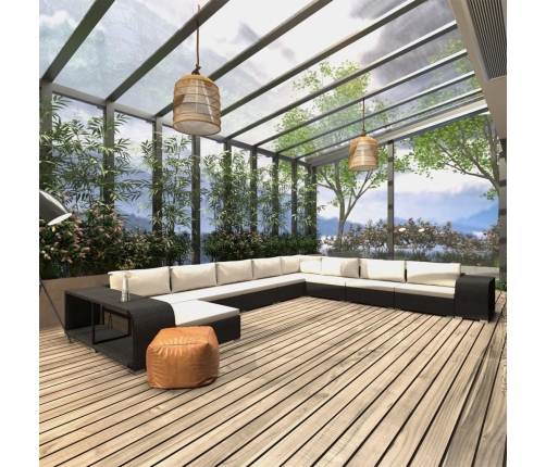 Set muebles de jardín 11 piezas con cojines ratán sintético negro