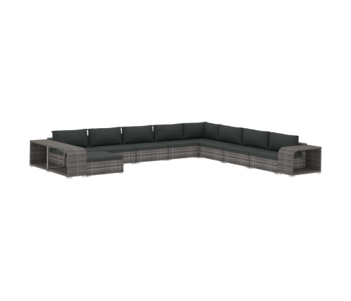 Set de muebles de jardín 11 pzas y cojines ratán sintético gris