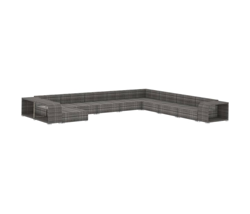 Set de muebles de jardín 11 pzas y cojines ratán sintético gris