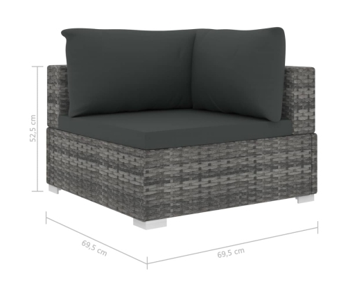 Set de muebles de jardín 11 pzas y cojines ratán sintético gris