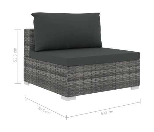 Set de muebles de jardín 11 pzas y cojines ratán sintético gris