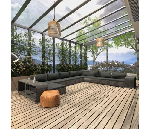 Set de muebles de jardín 11 pzas y cojines ratán sintético gris