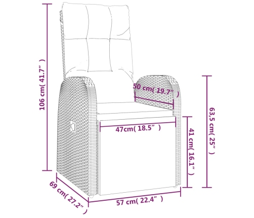 vidaXL Sillón reclinable de jardín con cojín ratán sintético negro