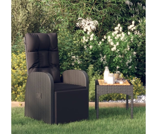 vidaXL Sillón reclinable de jardín con cojín ratán sintético negro