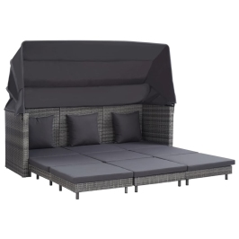 Sofá cama extensible 3 plazas con capota ratán sintético gris