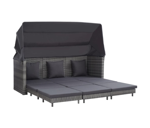 Sofá cama extensible 3 plazas con capota ratán sintético gris