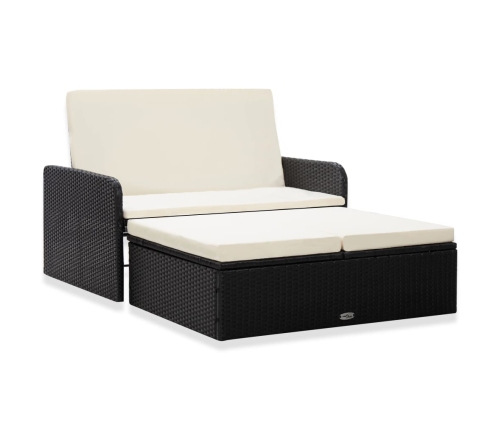 Set muebles de jardín 2 piezas y cojines ratán sintético negro