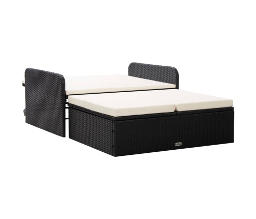 Set muebles de jardín 2 piezas y cojines ratán sintético negro