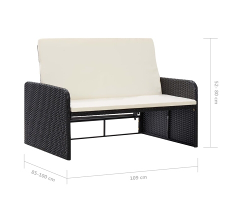 Set muebles de jardín 2 piezas y cojines ratán sintético negro